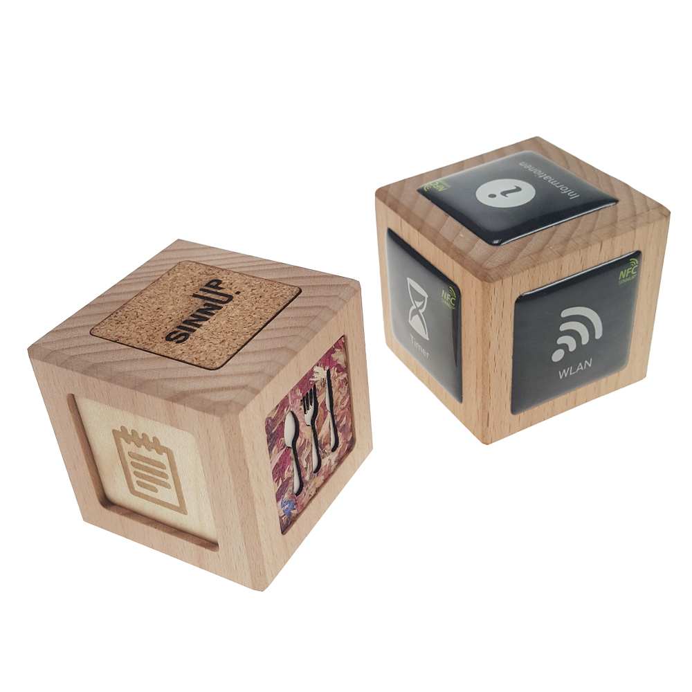 NFC Cube der Holzwürfel mit bis zu sechs NFC Chips